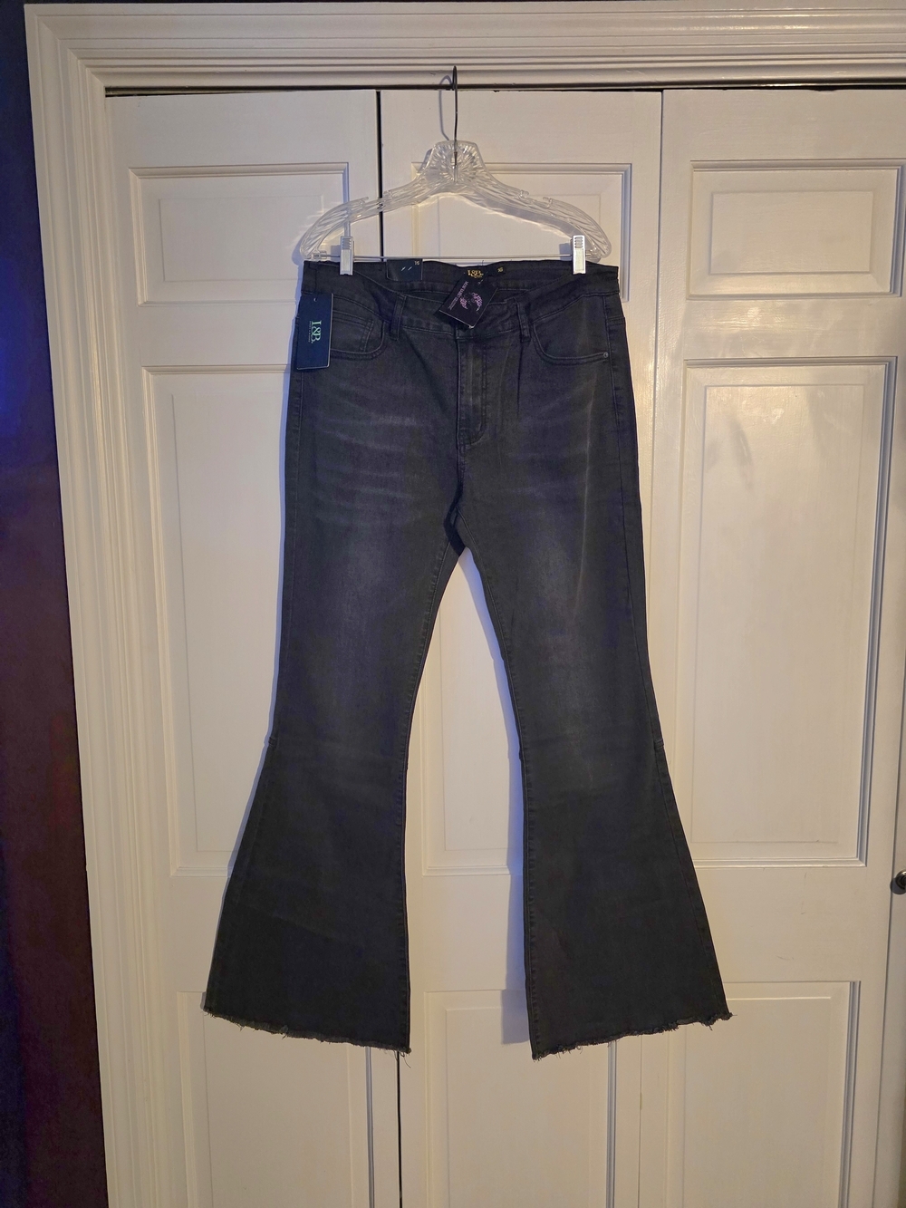 L&B Black Stretch Flare Bell Bottom Jeans Size 16 NWT Raw Hem